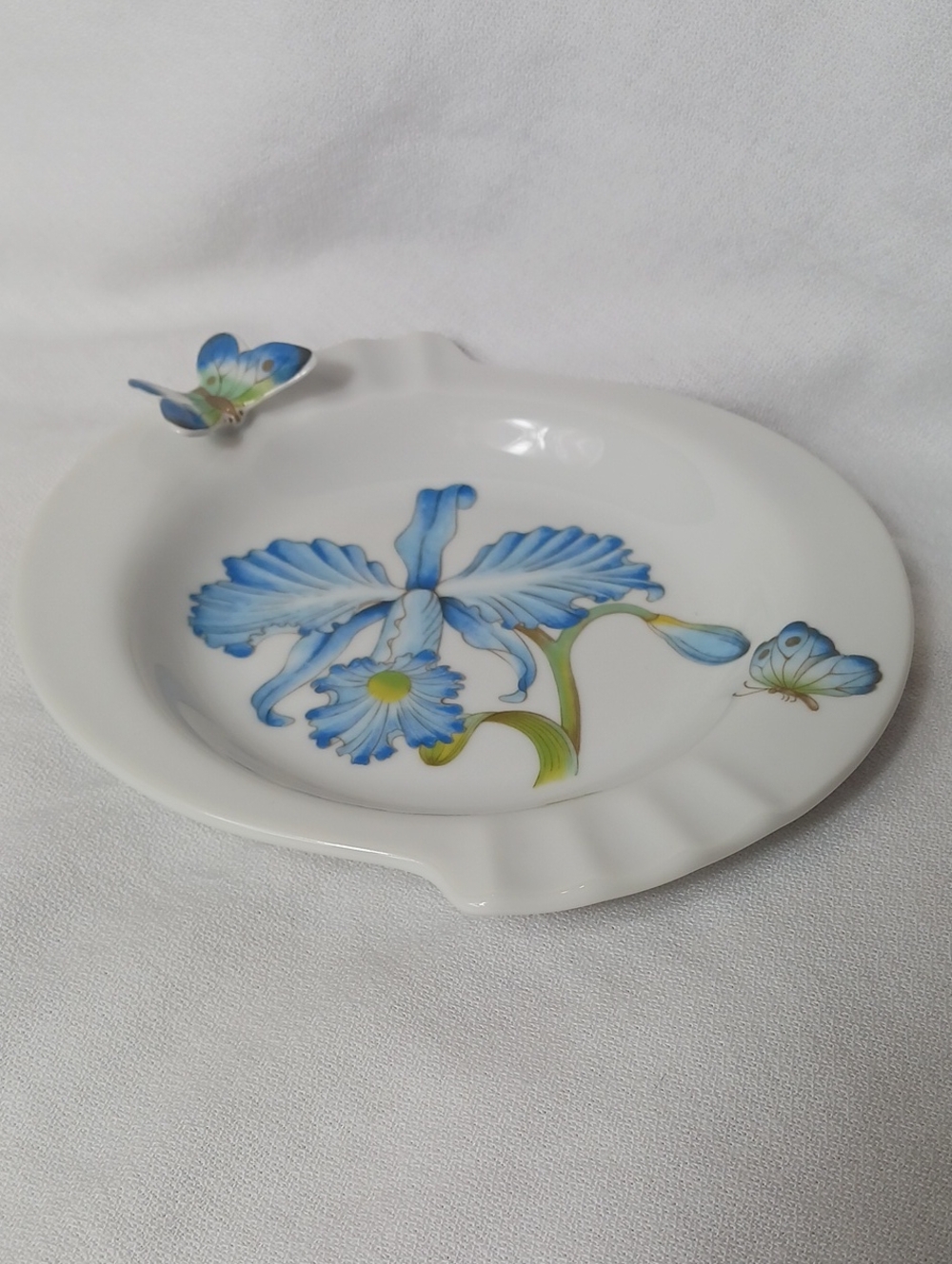 Arnart Imports "La Belle" Blue Iris 3D Butterfly Porcelain Trinket Dish Vintage